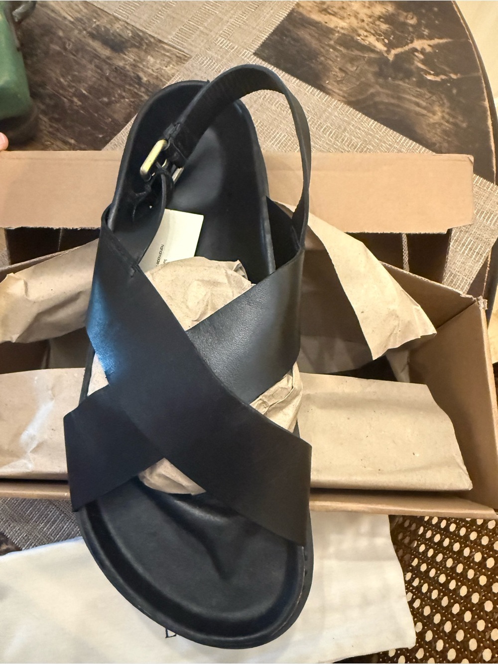 Liberté Classic Black Crisscross Leather Sandal - Women's